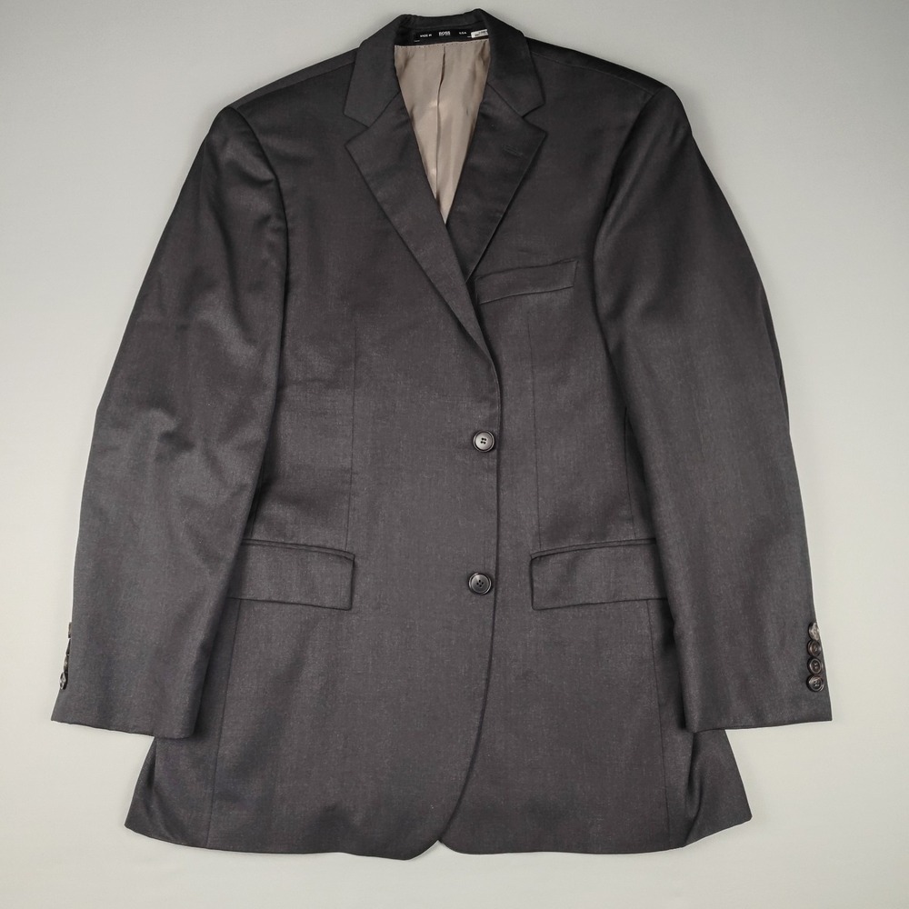Hugo Boss Mens 40R Blazer Super 100 Virgin Wool Gray Made USA Sport Coat